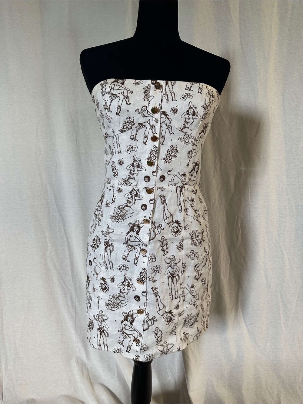 Reformation lucky cowgirl print strapless dress